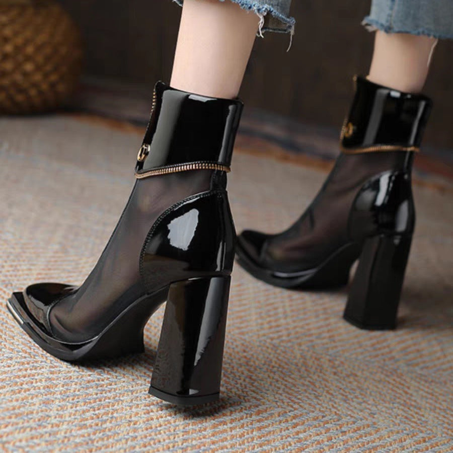 Women's Fashion High Outer Wear Square Toe Chunky Women's Shoes