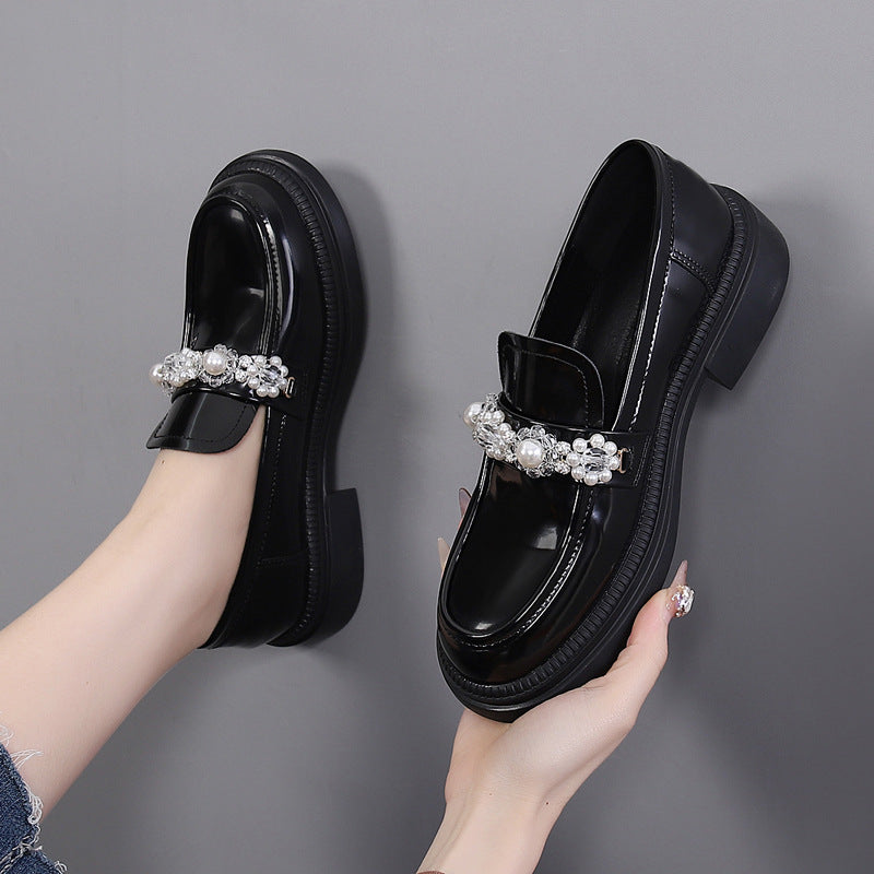 Trendy Women's Rhinestone Pearl British Style Loafers