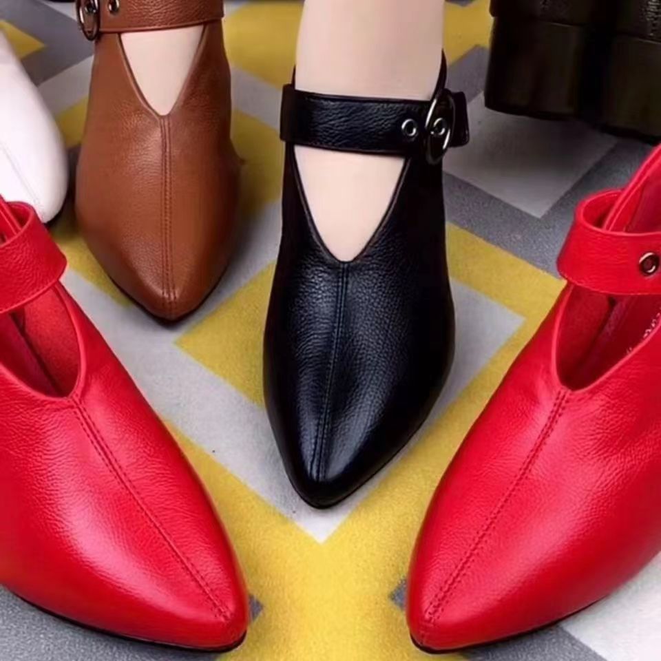 Escarpins tendance pour femmes, chaussures épaisses, profondes et pointues pour femmes