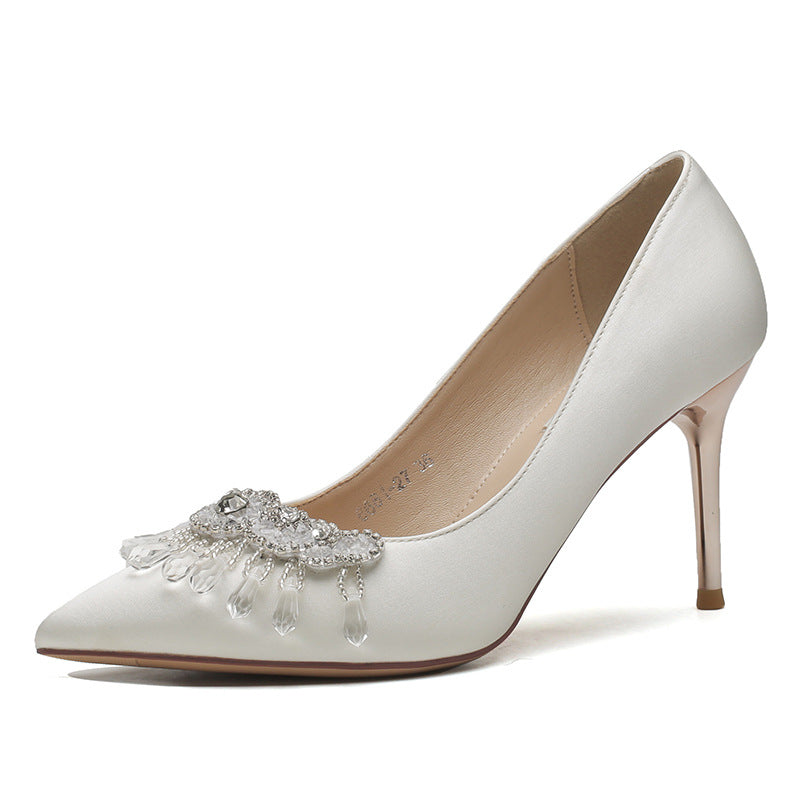 Chaussures de mariage à talons aiguilles de haute qualité pour femmes, chaussures de banquet françaises de haute qualité pour femmes