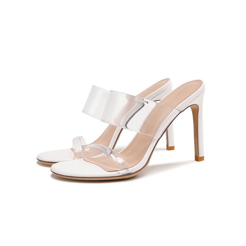 Transparent Ankle-strap High Slim-fit Strap Chunky Heels