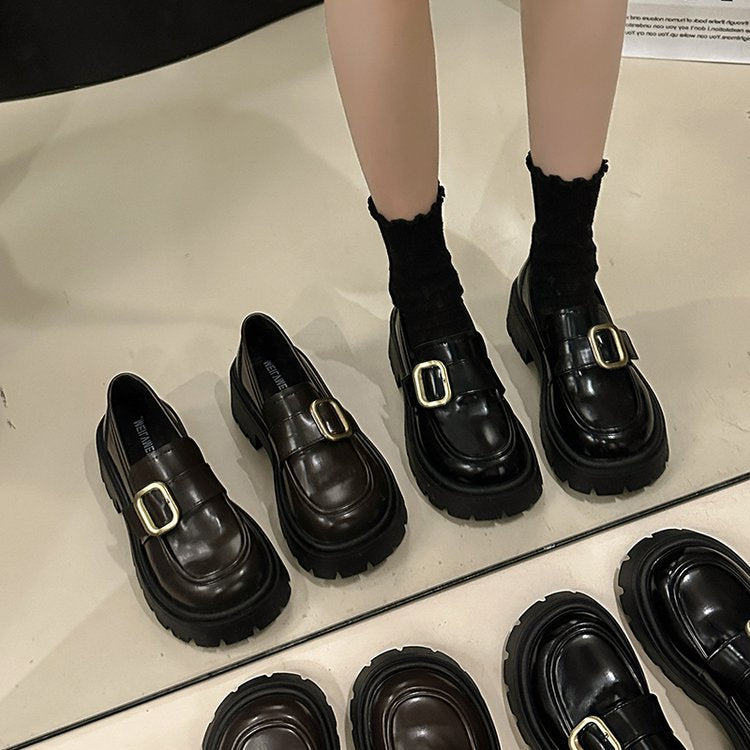 Chaussures à enfiler hautes en cuir noir style rétro britannique pour femmes