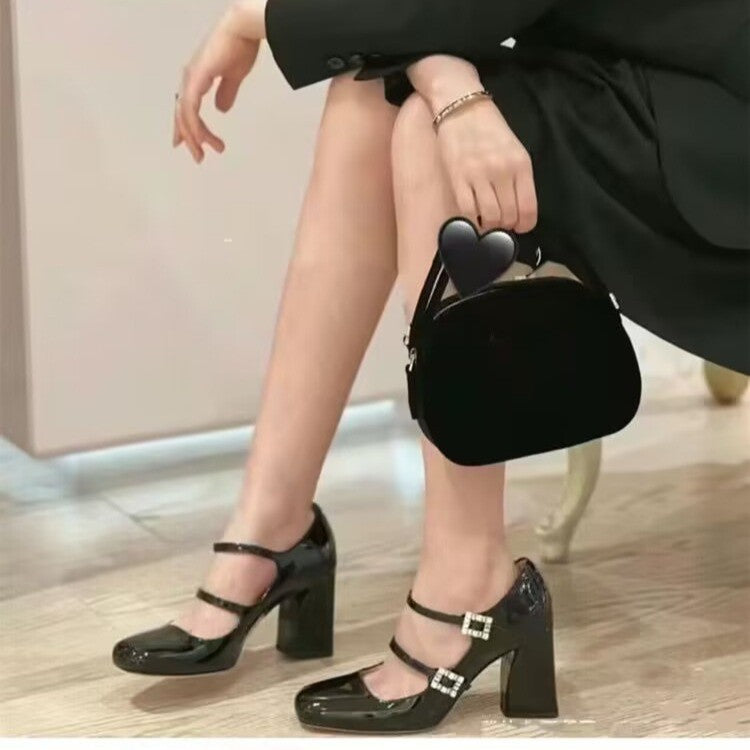 Women's Double Drill Buckle French Style Mary Women's Shoes