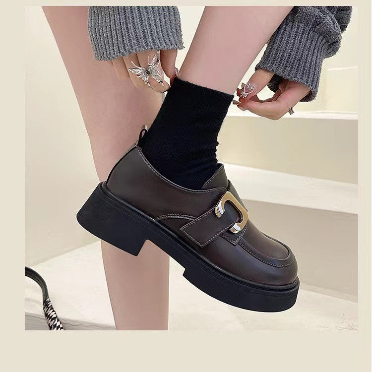 Women's Black Platform Mary Jane Small One Pedal Height Increasing Women's Shoes