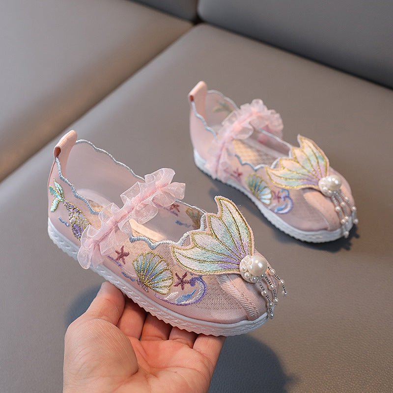 Children's Mesh Embroidered Style Cloth Dancing Soft Kid's Shoes