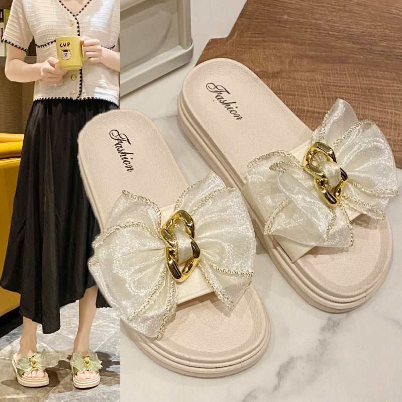 Women's Platform Height Increasing Lace Bow Fairy Style Slippers