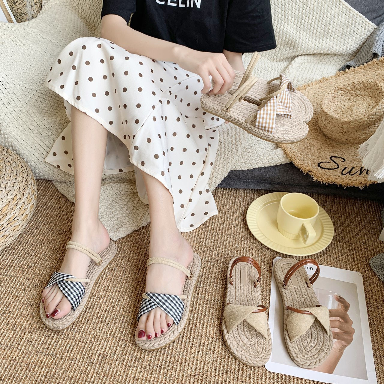 Women's Summer Korean Style Peep Toe Flat Slippers