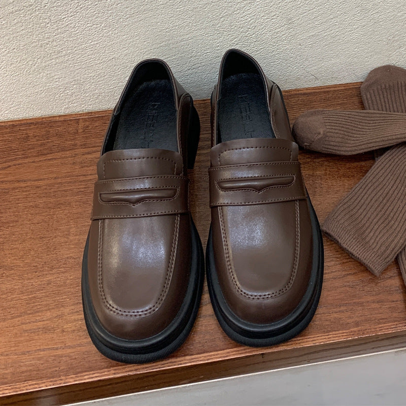 Britische Pumps-Loafer für Damen mit rundem Kopf und dicker Sohle