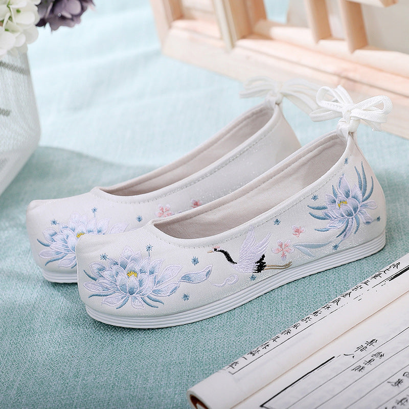 Tan Huaqiu Ancient Style Hanfu Flat Lace-up Toe-up-warped Canvas Shoes