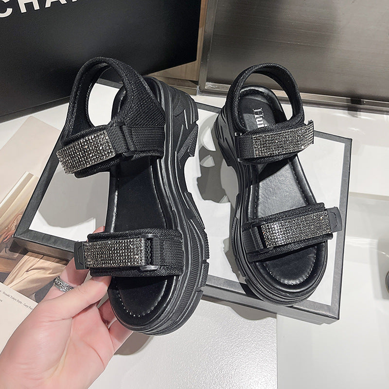 Damen Sommer Klett Plateau Muffin Fashion Strandsandalen