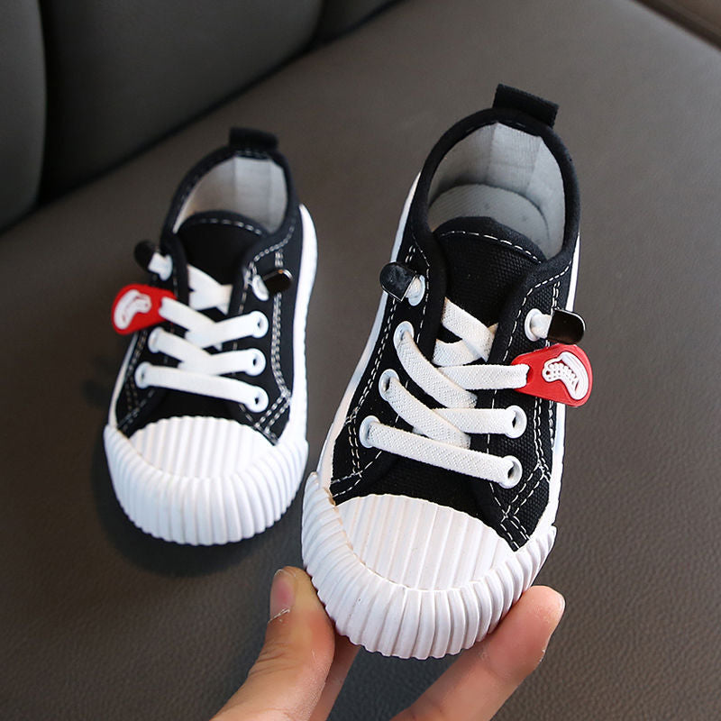 Children's Boy White Kindergarten Biscuit Shape Little Canvas Shoes