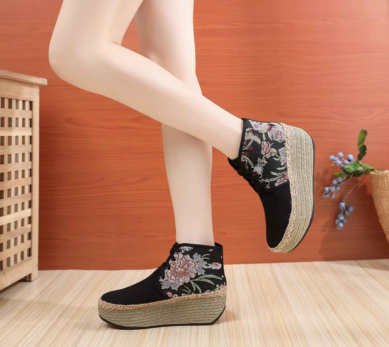 Ethnic Style Color Matching High Cloth Women's Shoes