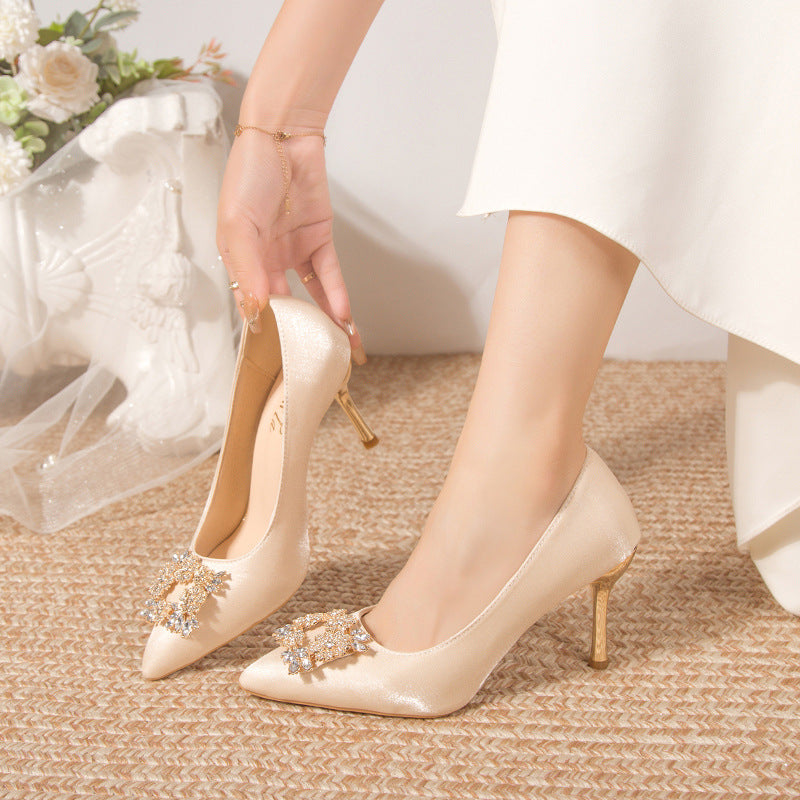 Women's Bridal Light Color Rhinestone Square Buckle Women's Shoes