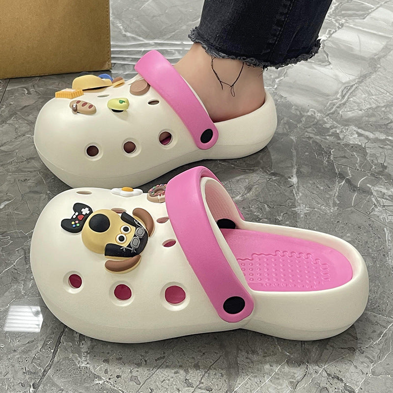 Chaussures pour femmes fermées à semelle épaisse avec motif de chien mignon de dessin animé