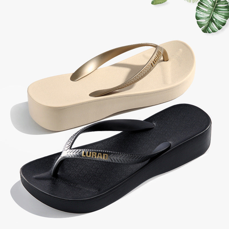 Women's Summer Wedge Flip-flops Outer Wear Thick Flip Flops