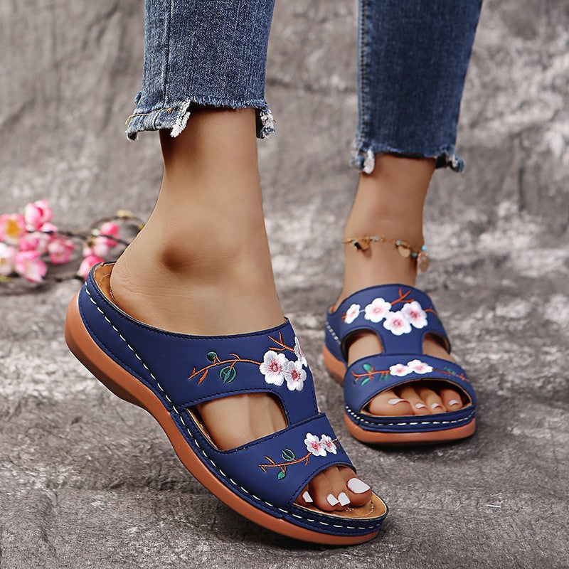 Women's Size Summer Roman Wedge Platform Embroidered Sandals