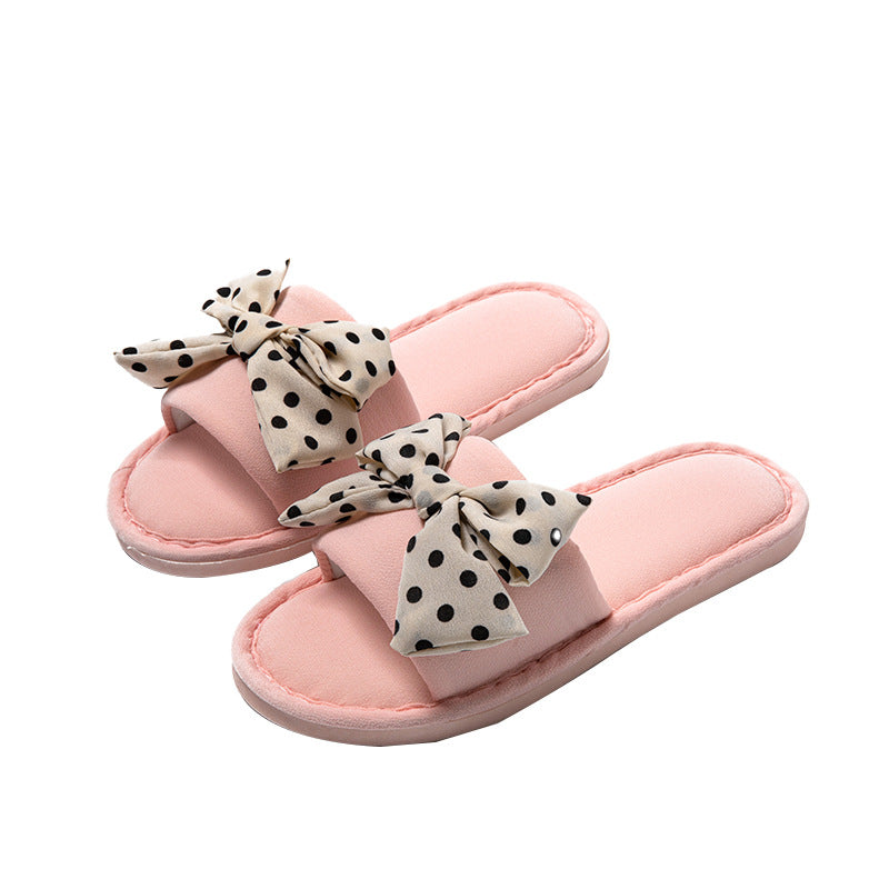 Women's Polka Dot Bow Interior Home Breathable Slippers