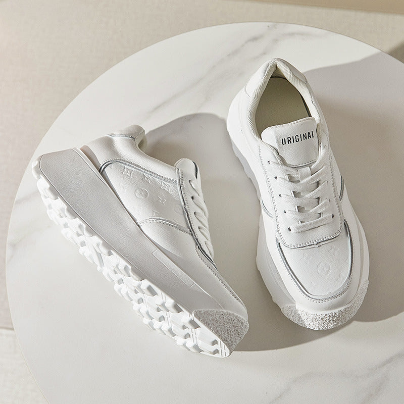 Women's White Muffin Platform Dad Elevator Casual Shoes