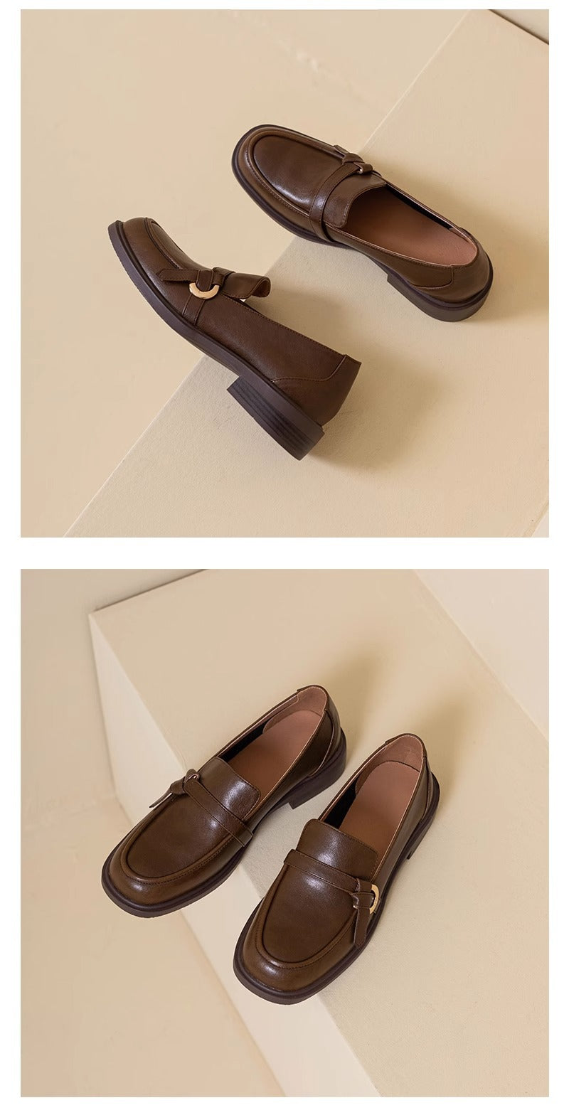 Women's Round Toe Retro Style Spring Brown Heels