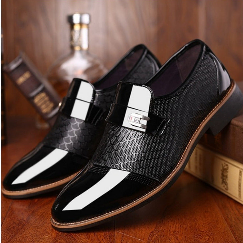 Pretty Men's Aufu Embossed Slip-on Large Leather Shoes