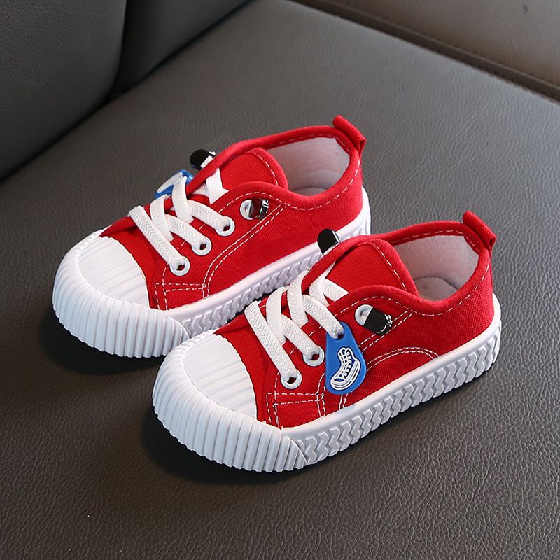 Children's Boy White Kindergarten Biscuit Shape Little Canvas Shoes