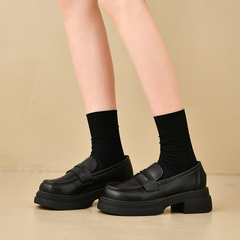 Women's Thick-soled Black Autumn College British Style Loafers