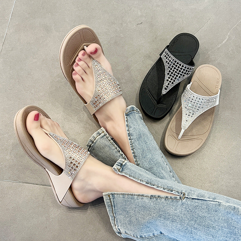 Women's Outdoor Fashion Light Diamond Flip-flops Summer Slippers