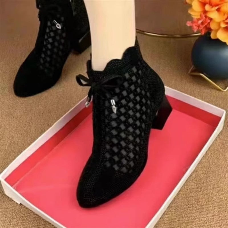 Women's Soft Ankle Mesh Hollow Pointed Toe Heels