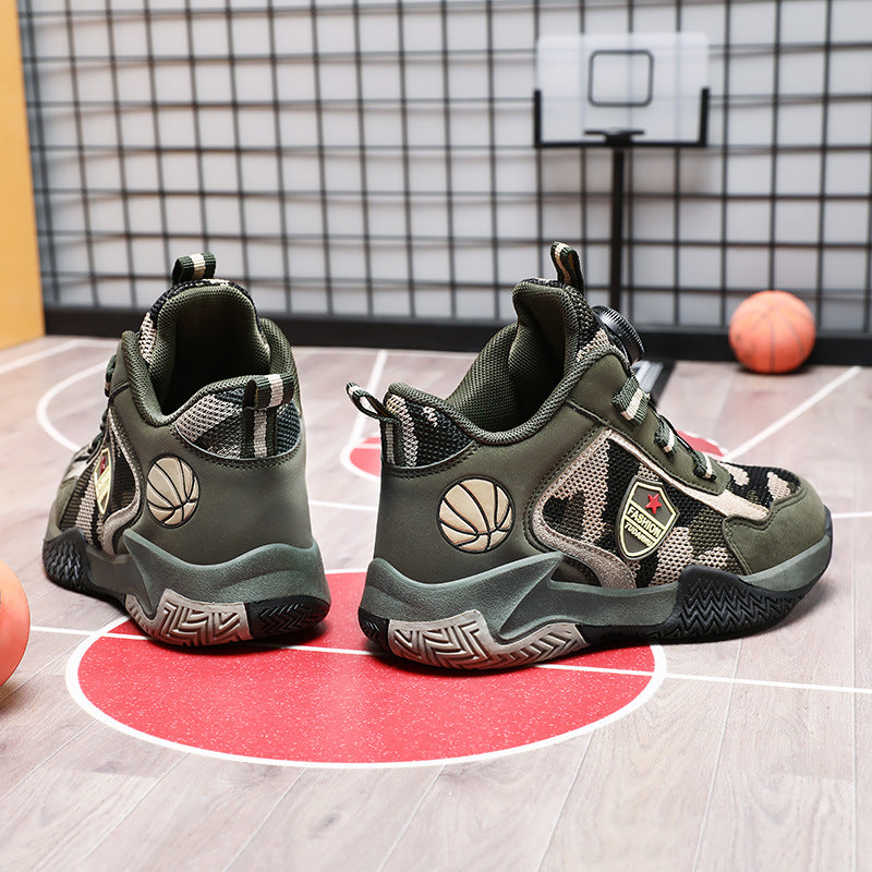 Baskets respirantes confortables à la mode de style basket-ball camouflage pour enfants