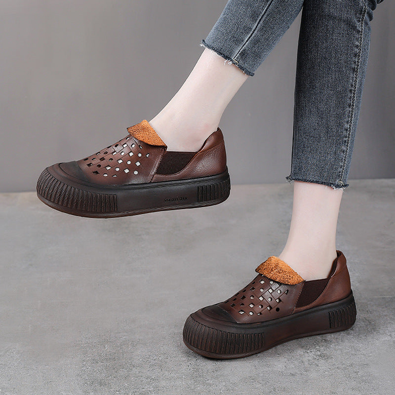 Women's Layer Cowhide Board Slip-on Retro Pumps Loafers