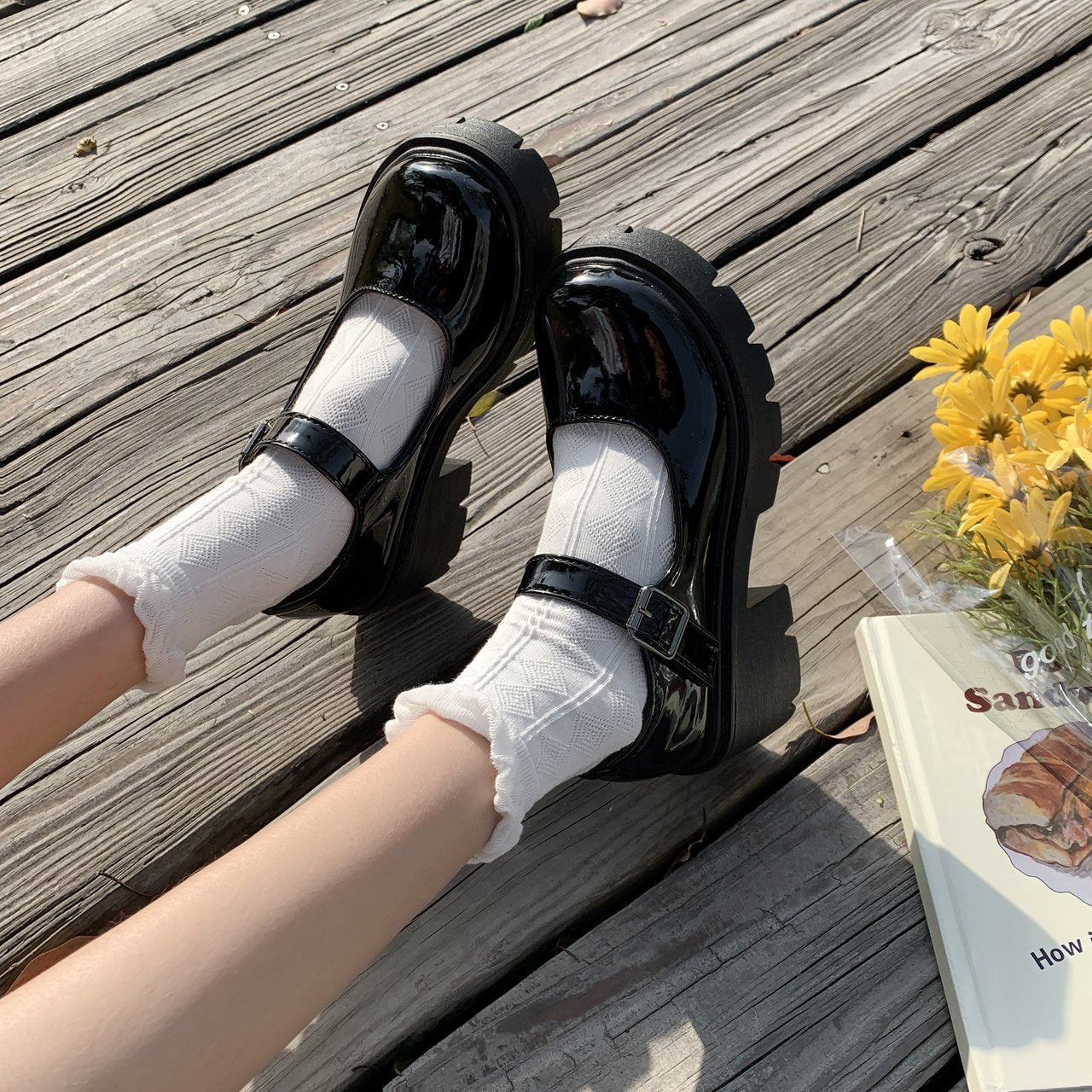 Zapatos de cuero con hebilla de tacón estilo Jane plataforma Preppy para mujer