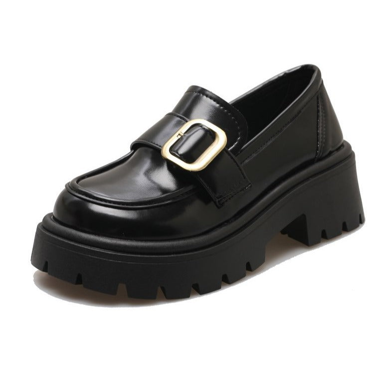 Britische schwarze Retro-Schlupfschuhe aus Leder für Damen