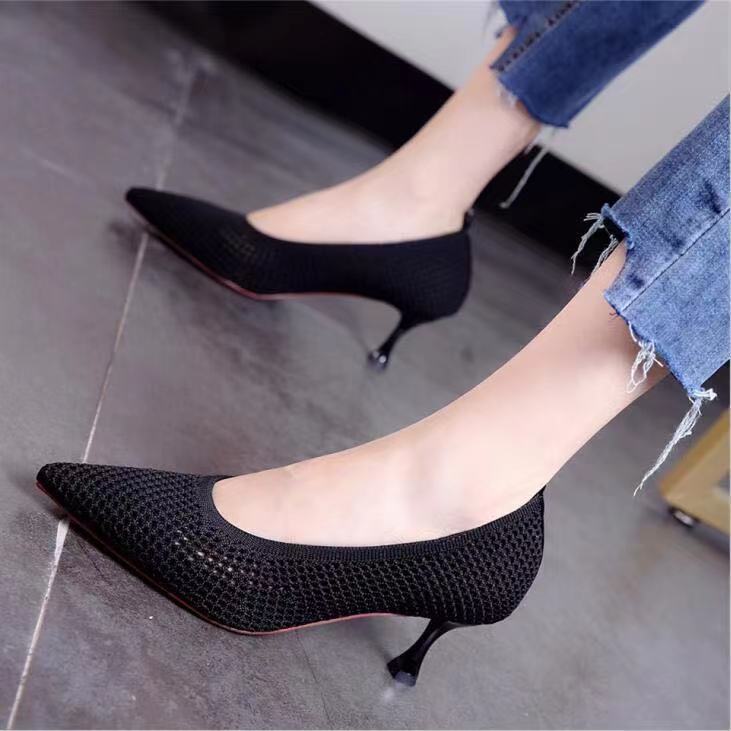 Women's High Low-cut Stiletto Pumps Flying Woven Women's Shoes