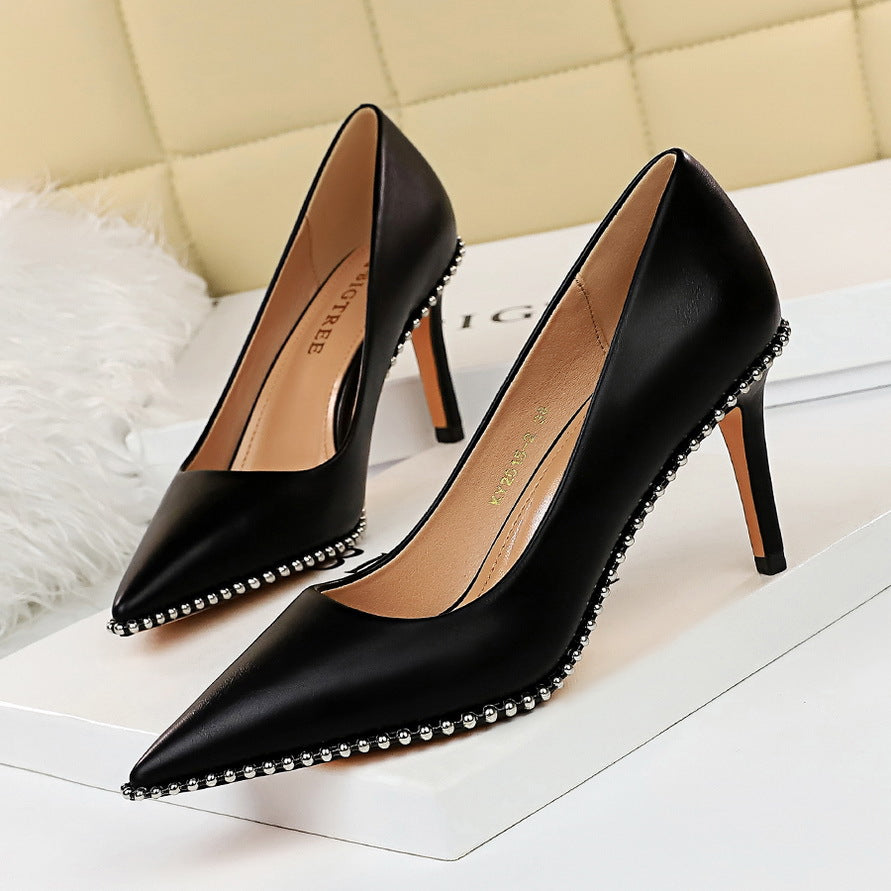 Women's High Stiletto Shallow Mouth Pointed Rivets Heels