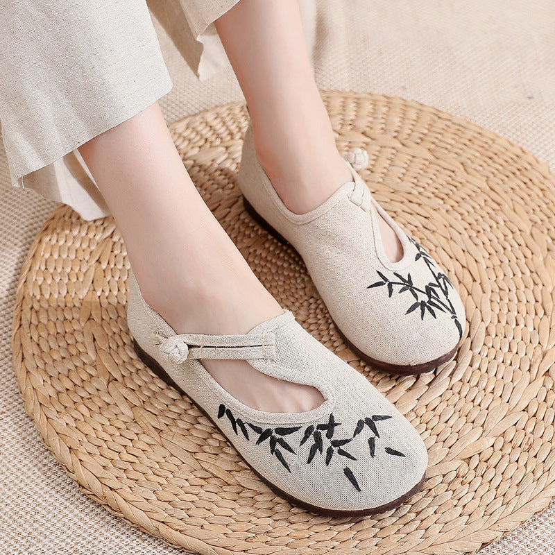 Zapatos de lona de estilo étnico de danza plana antideslizante bordados Vintage para mujer