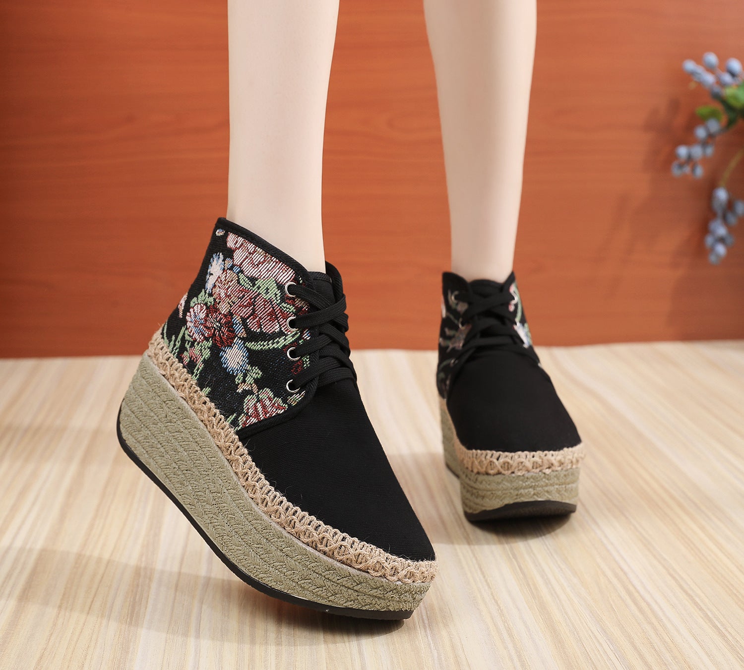 Ethnic Style Color Matching High Cloth Women's Shoes