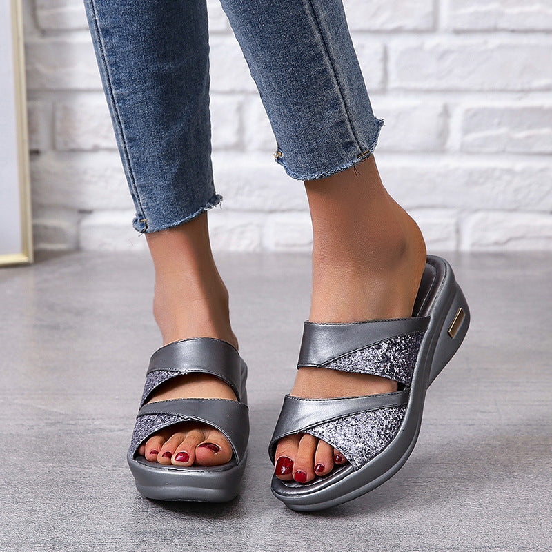 Modische Sommer-Peep-Toe-Sandalen mit Keilabsatz für Damen