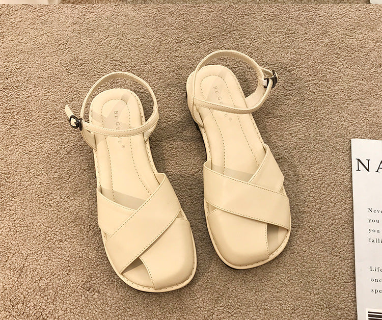 Women's Toe Summer Buckle Low Flat Box Sandals