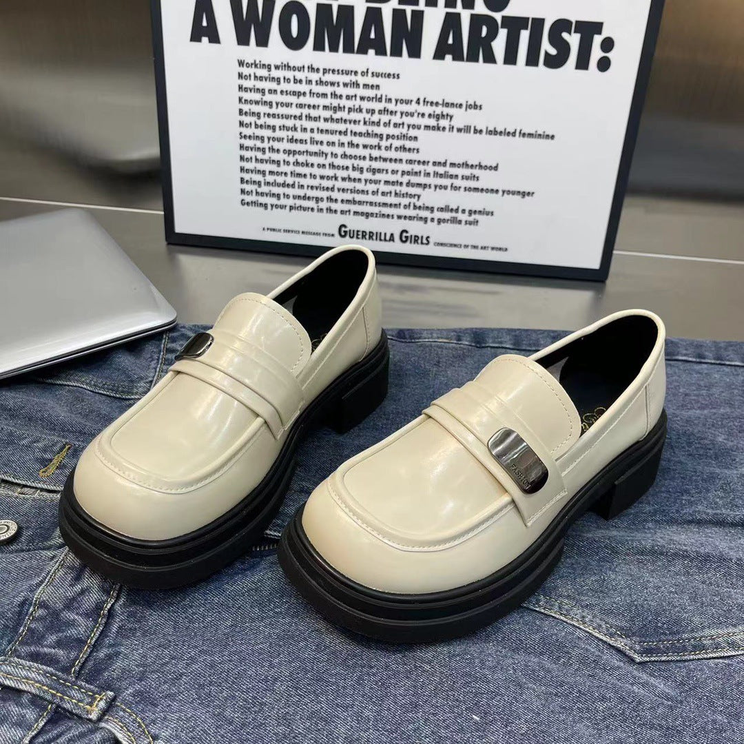 Mocassins épais à semelle souple et bout rond de style rétro britannique pour femmes