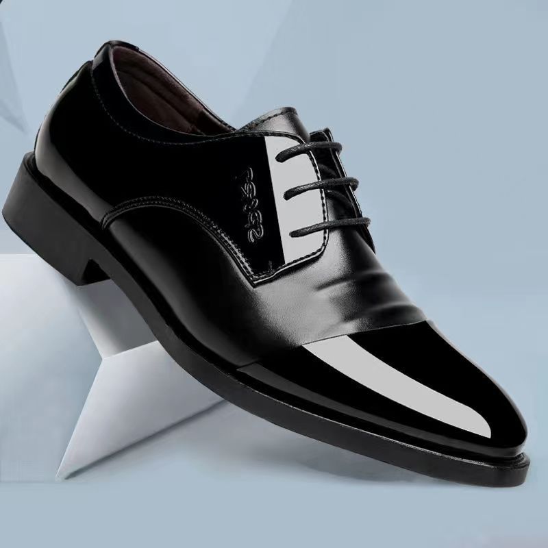 Men's Male Youth Pointed Glossy Business Leather Shoes