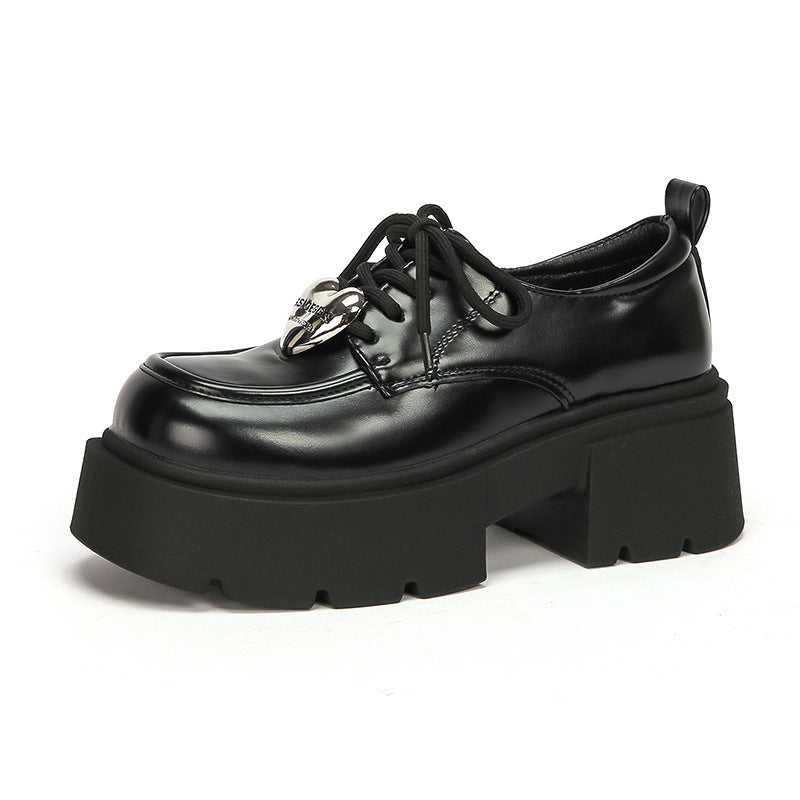 Women's Platform Black Thin Chunky British Style Loafers