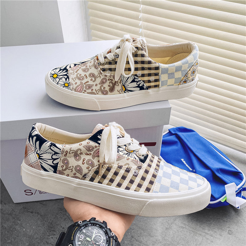 Women's Paisley Printed Board Couple Stitching Sneakers