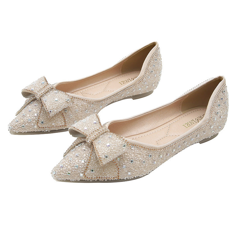 Women's Summer Flat Bowknot Rhinestone Low-cut Plus Women's Shoes