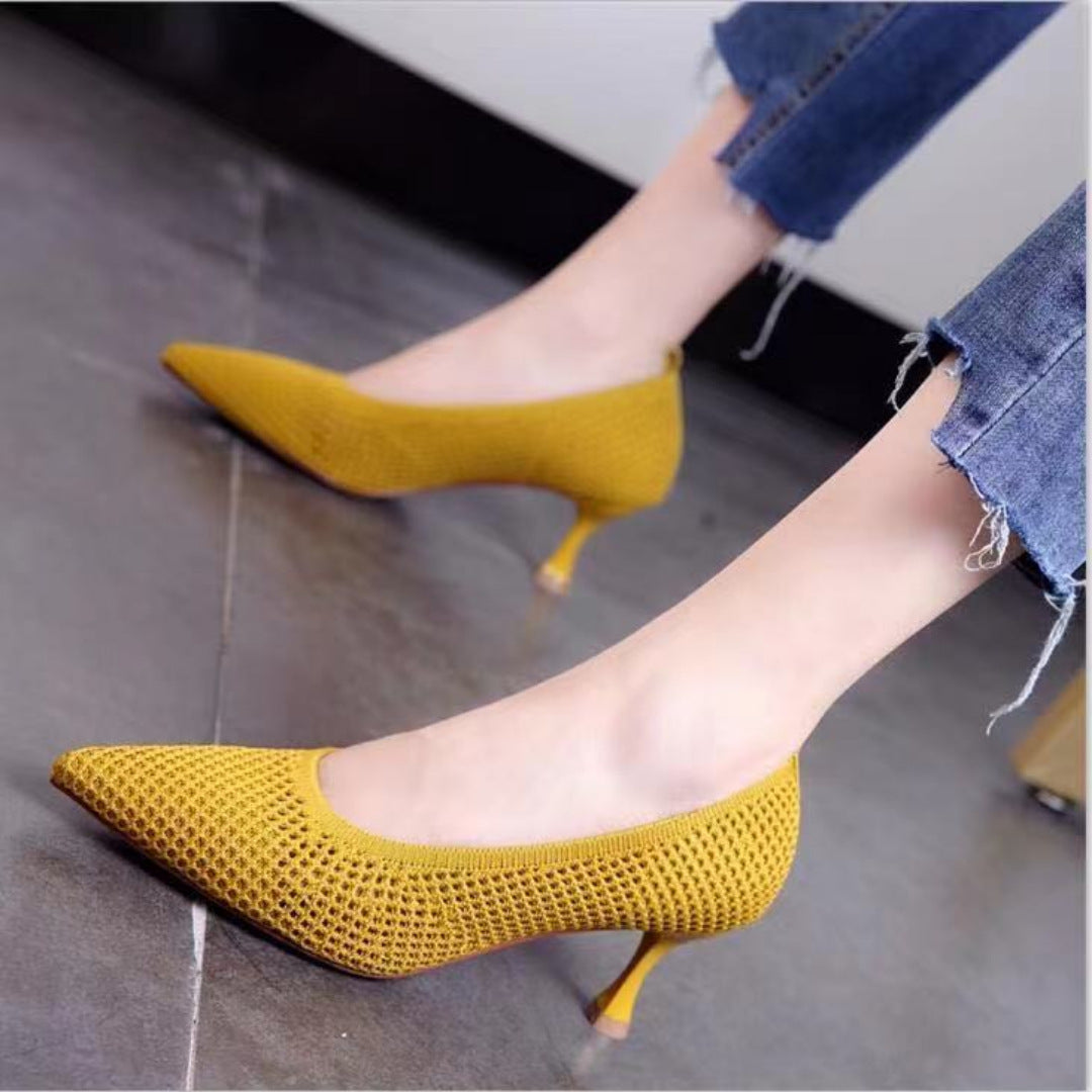 Women's High Low-cut Stiletto Pumps Flying Woven Women's Shoes