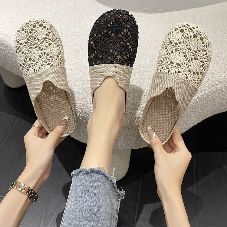 Women's Summer Wear Mesh Hollow Flat Slip-on Sandals