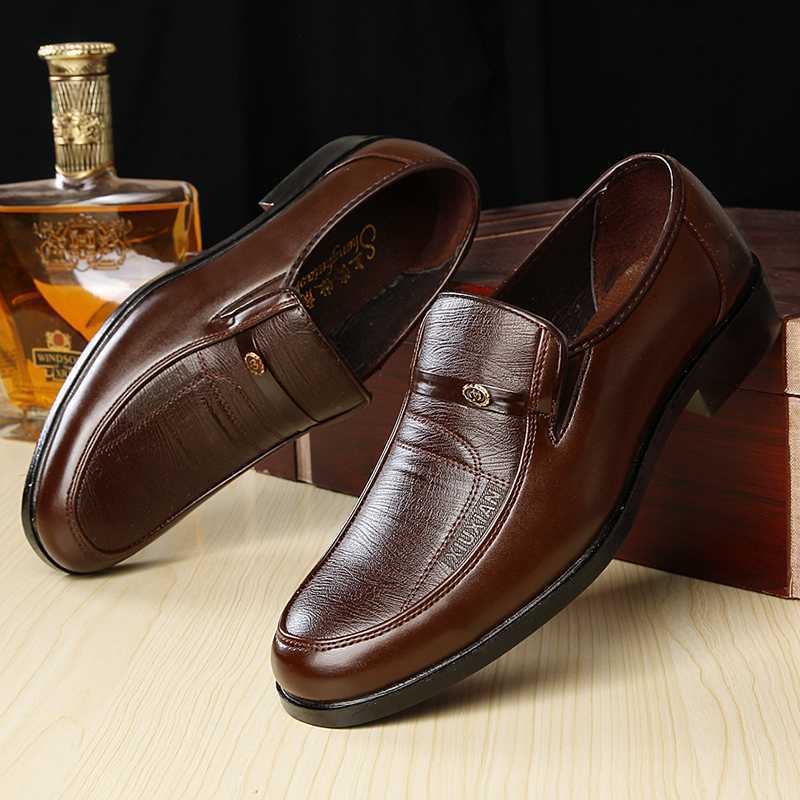 Zapatos de cuero de punta redonda de oficina Formal de otoño para hombres