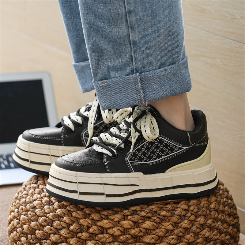 Women's & Men's Platform Black Height Increasing Irregular Style Sneakers