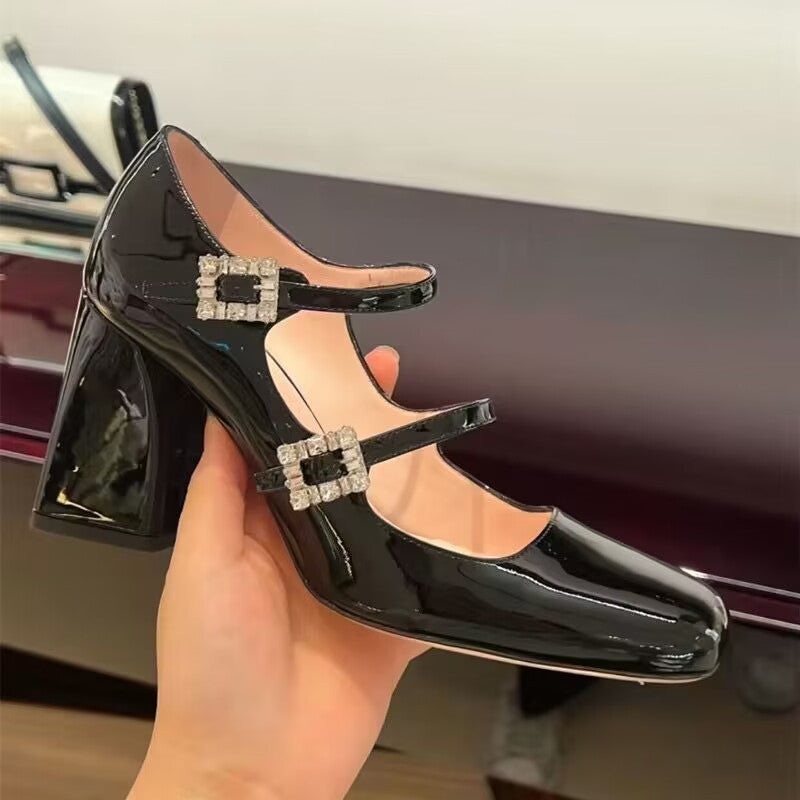 Women's Double Drill Buckle French Style Mary Women's Shoes