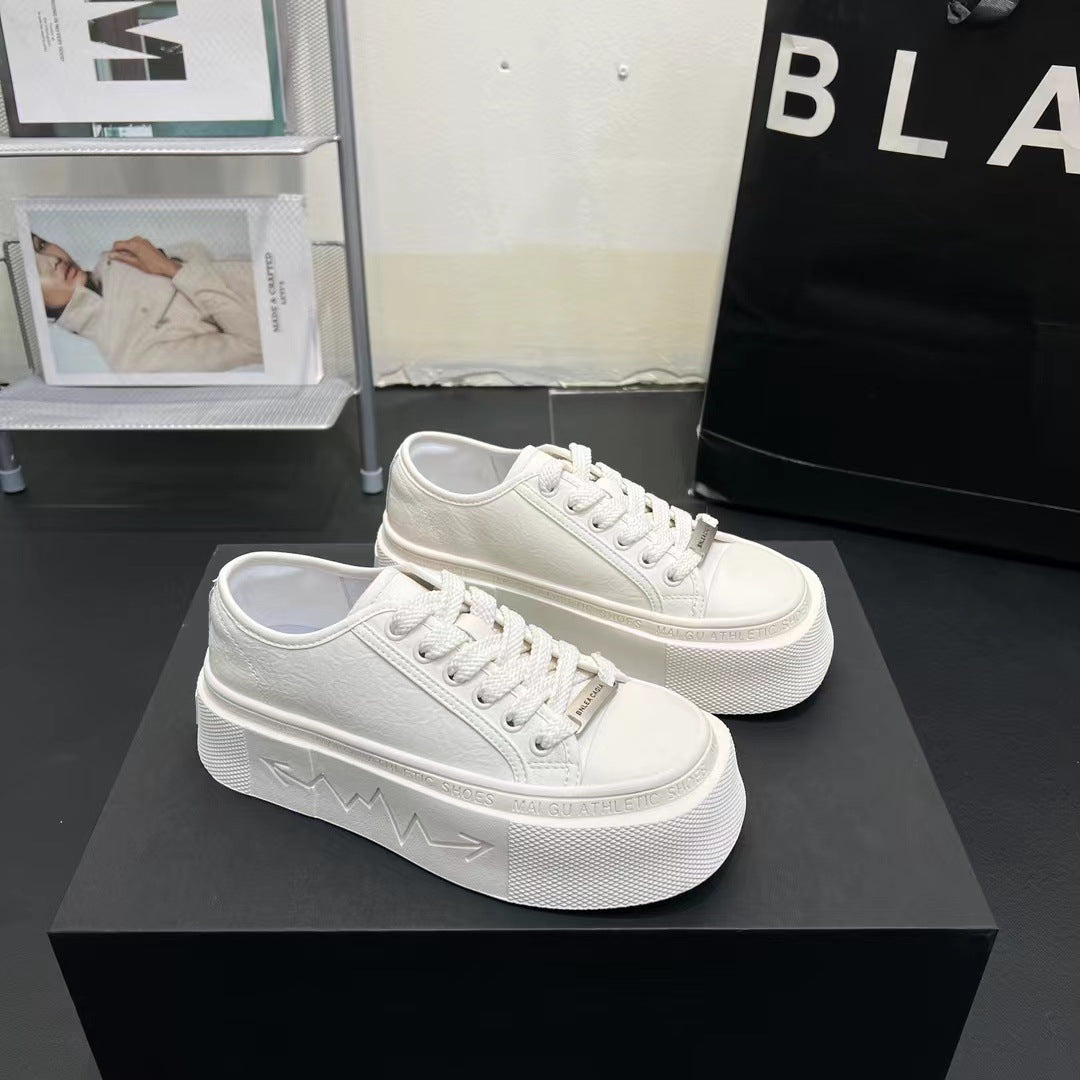 Women's Spring Fashion Square Head Solid Color Sneakers