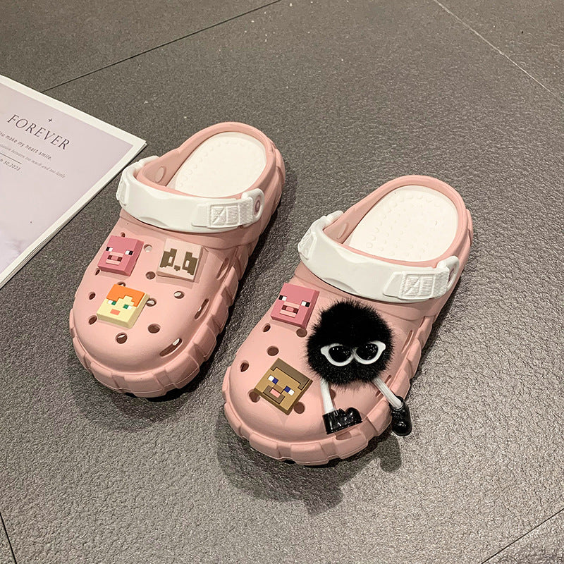 Chaussures d'été pour femmes à semelles épaisses et à motif de dessin animé mignon pour la plage et les deux sens